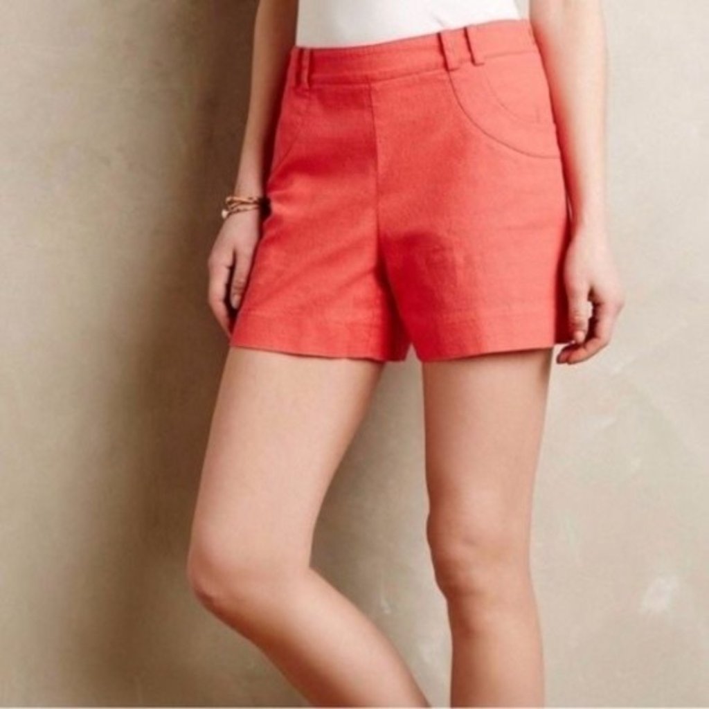 Anthropologie Elevenses - Hw Tiles Tide Shorts Side-Zip | Salmon Tomato Red | 2